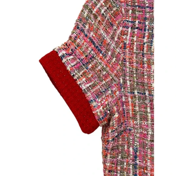 Alexia Admor Tweed Mini Dress Pink Red Sequin Gold Button Front Size 2 - Picture 3 of 9